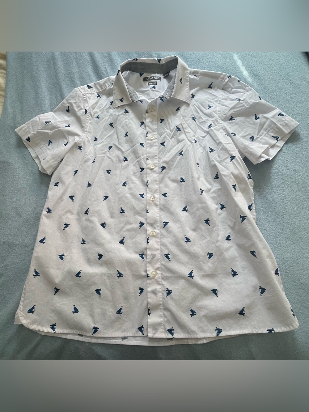 Savane White Short-Sleeve Button-Down Shirt with Sailboat Print Women’s Size XL